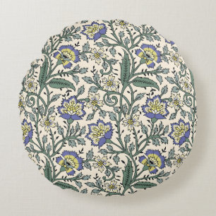 Almofada Redonda Padrão floral azul, amarelo e branco contínuo