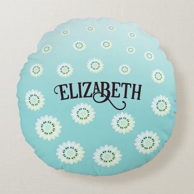 Almofada Redonda Padrão Floral Azul-Claro Personalizado (Frente)