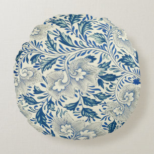 Almofada Redonda Padrão Floral Azul Design Asiático Antiquado