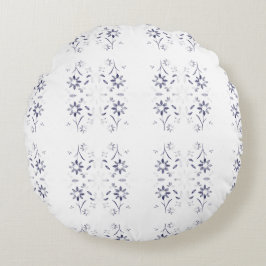 Almofada Redonda Padrão Floral Azul e Branco Desbotado