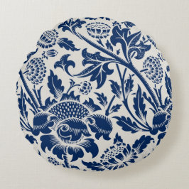 Almofada Redonda Padrão floral azul intricado em fundo claro