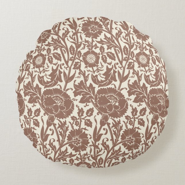 Almofada Redonda Padrão Floral Clássico Suave Castanho (Frente)