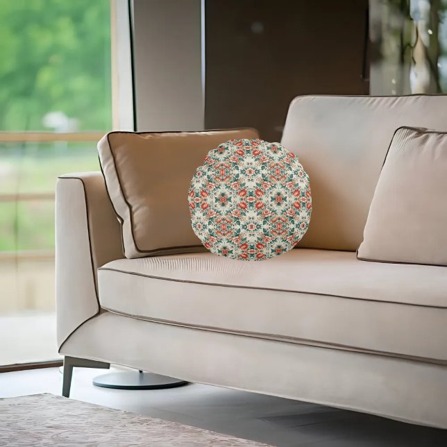 Almofada Redonda Padrão Floral de Algodão do País (Criador carregado)