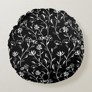 Almofada Redonda Padrão Floral De Contorno Sem Vintagem. Desenhar m