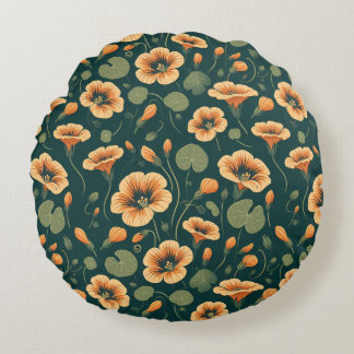 Almofada Redonda Padrão Floral de Nasturtium Vibrant