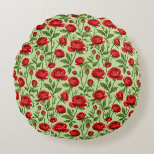 Almofada Redonda Padrão Floral de Ranúnculo Vermelho Vibrante
