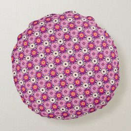 Almofada Redonda Padrão floral decorativo Rosa Roxo Astra Moderno