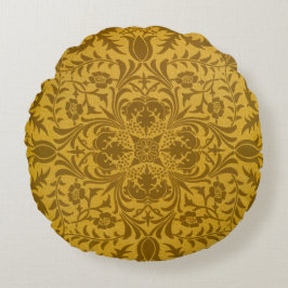 Almofada Redonda Padrão floral dourado ornamentado com simétrico