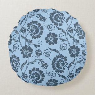Almofada Redonda Padrão Floral Elegante em Fundo Azul Claro