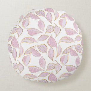 Almofada Redonda padrão floral elegante sem costura com folhas rosa