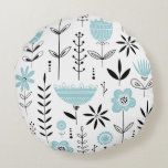 Almofada Redonda Padrão Floral Escandinavo Azul<br><div class="desc">Travesseiro de inspiração Whimsical e Escandinávia com padrão floral azul e preto. Este travesseiro floral é um sotaque perfeito para qualquer quarto. Itens correspondentes estão disponíveis.</div>