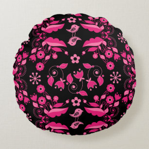 Almofada Redonda Padrão Floral Escandinavo Rosa Moderno