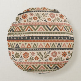 Almofada Redonda Padrão Floral Geométrico Boho Folk Perfeito