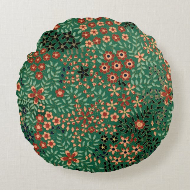 Almofada Redonda Padrão floral japonês bonito vintage (Frente)