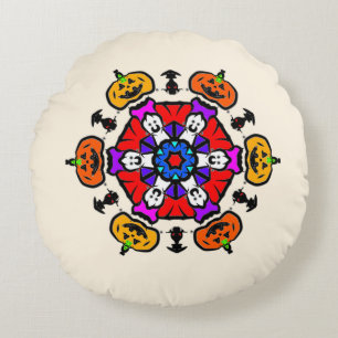 Almofada Redonda Padrão Floral Mandala Sem Costura