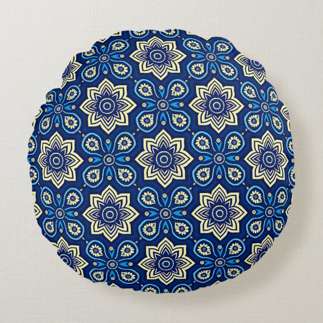 Almofada Redonda Padrão Floral na moda Boho Chic (Frente)