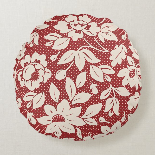 Almofada Redonda Padrão Floral no Estilo William Morris (Frente)
