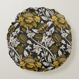 Almofada Redonda Padrão floral ornamentado com grandes flores doura