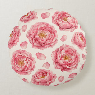 Almofada Redonda Padrão Floral Peônia Rosa