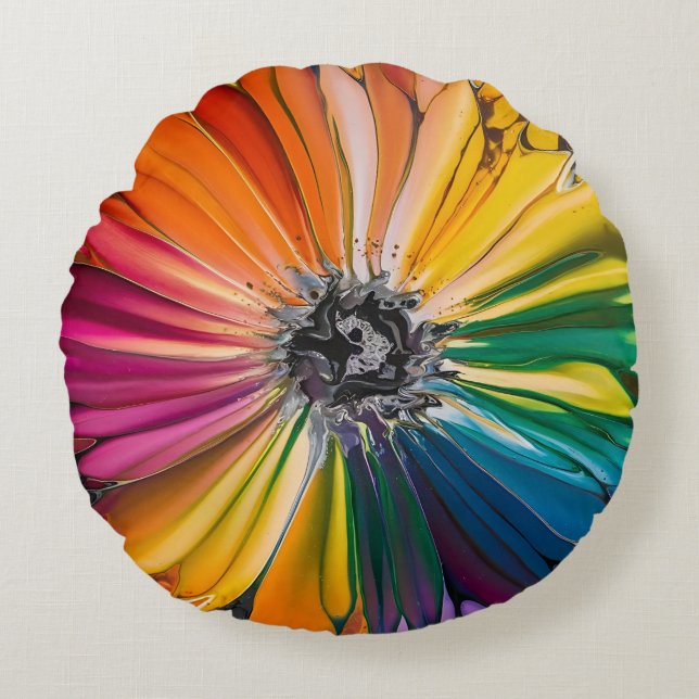 Almofada Redonda Padrão Floral Primavera de Aquarela Artística (Frente)