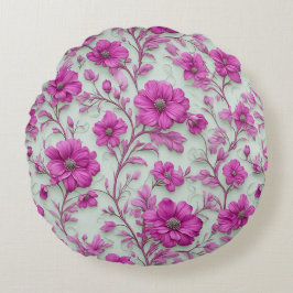 Almofada Redonda Padrão Floral Rosa Vibrante Com Flores Magenta