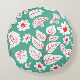Almofada Redonda Padrão floral sem costura com borboletas e insetos