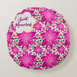 Almofada Redonda Padrão Floral Sem Emenda Rosa Quente Personalizado