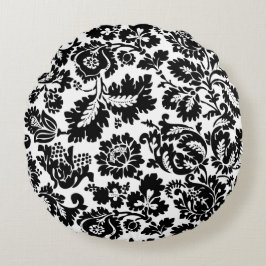 Almofada Redonda Padrão Floral Veneziano Preto e Branco de William 