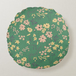 Almofada Redonda Padrão Floral Verde Boho Moderno