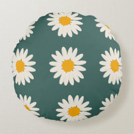 Almofada Redonda Padrão floral verde de margarida