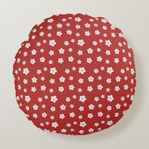 Almofada Redonda Padrão Floral Vermelho