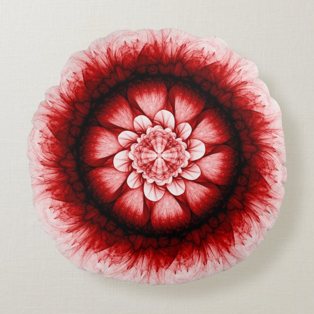 Almofada Redonda Padrão floral vermelho moderno (Frente)