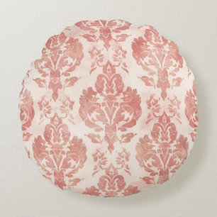 Almofada Redonda Padrão Floral Vintage em Aquarela Damask Bege