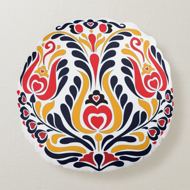 Almofada Redonda Padrão Folclórico Circular (Frente)