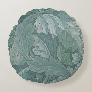 Almofada Redonda Padrão Folha de Acanto Azul Teal de William Morris
