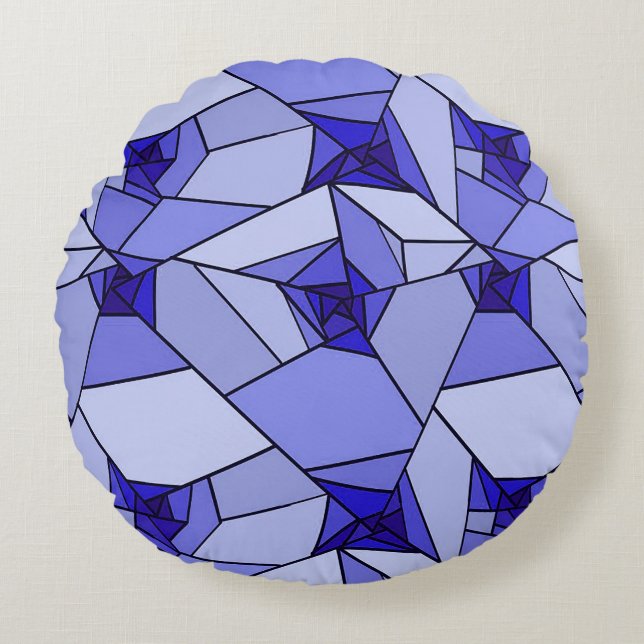 Almofada Redonda Padrão Geométrico Abstrato Azul (Frente)