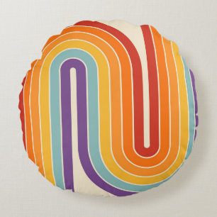 Almofada Redonda Padrão Geométrico de Stripes com Estilo Retroativo