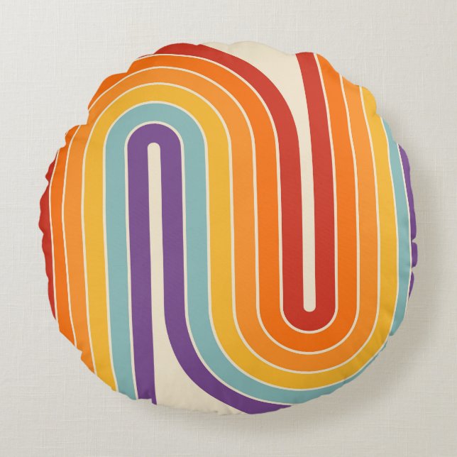Almofada Redonda Padrão Geométrico de Stripes com Estilo Retroativo (Frente)