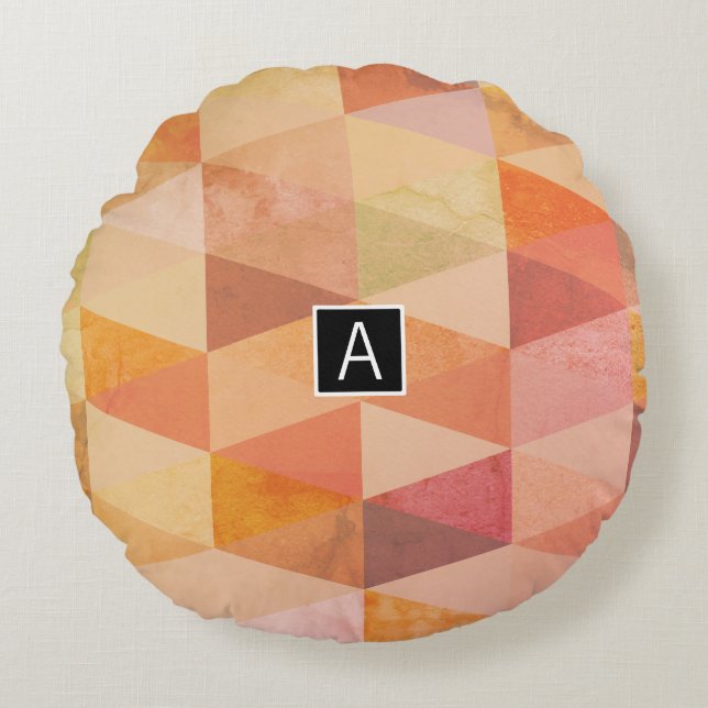 Almofada Redonda Padrão Geométrico do Triângulo Suave | Monograma (Frente)