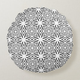 Almofada Redonda Padrão geométrico floral preto e branco