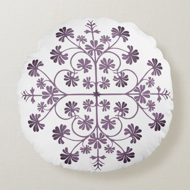 Almofada Redonda Padrão Geométrico ornamentado Roxo (Frente)