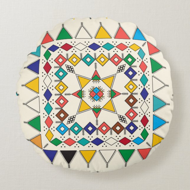 Almofada Redonda Padrão geométrico repetitivo decorativo inspirado  (Frente)
