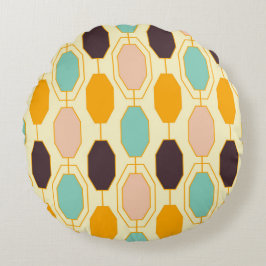 Almofada Redonda Padrão geométrico vibrante com fileiras de s octog