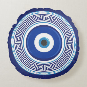 Almofada Redonda Padrão Grego - Amulet Nazar