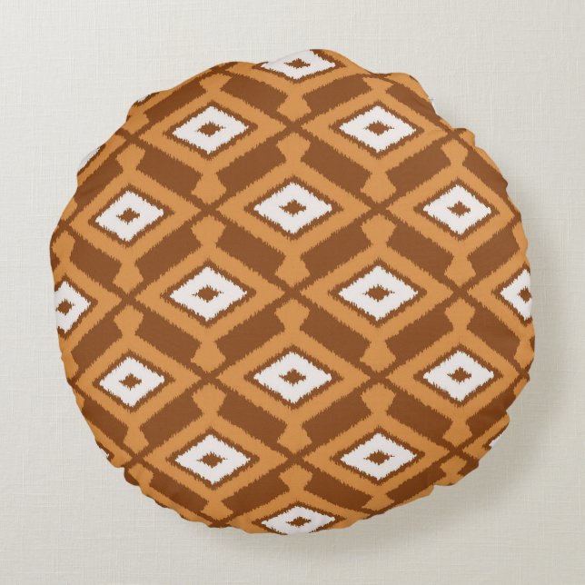 Almofada Redonda Padrão Ikat - Marrom, Ferrugem e Creme (Verso)