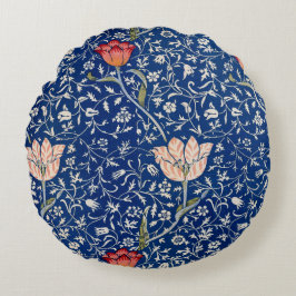 Almofada Redonda Padrão Índigo Floral Tulipa Vintage William Morris