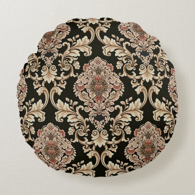 Almofada Redonda padrão jacquard damask clássico com quadro abstrat (Frente)