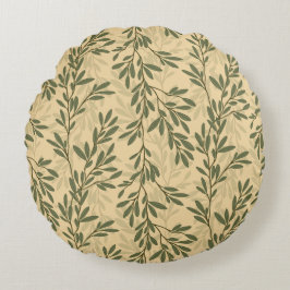 Almofada Redonda Padrão mediterrânico do ramo de oliveiras verdes
