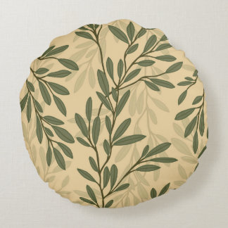 Almofada Redonda Padrão mediterrânico do ramo de oliveiras verdes