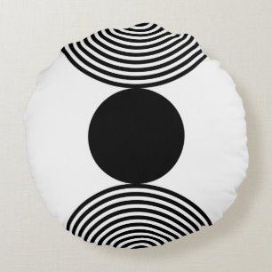 Almofada Redonda Padrão Minimalista de Círculo Preto e Branco